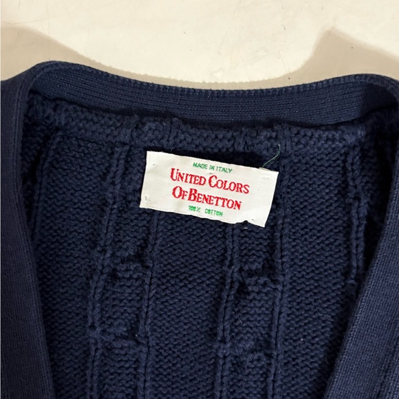 United Colors Of Benetton Mens Size 52 Navy Blue Cable Knit Cardigan Preppy - Picture 4 of 6